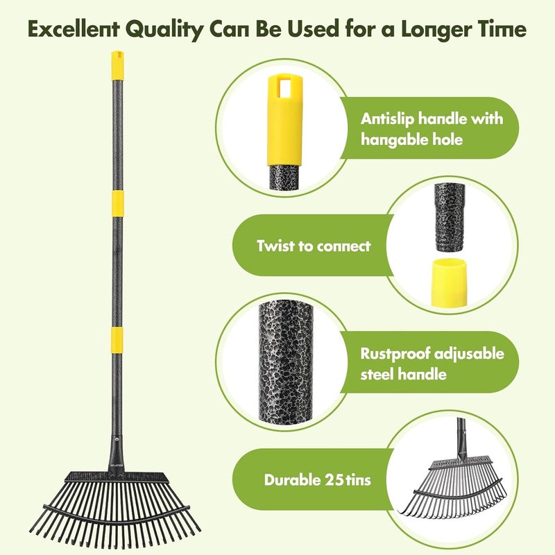 INFLATION Garden Rake for Leaves Heavy Duty Women Men Grandpas for Lawns,79” Length 18” Width Adjustable 25 Tines Sturdy Metal Yard Leaf Rakes with Non-Slip Comfortable Smooth Long Handle - Image 5